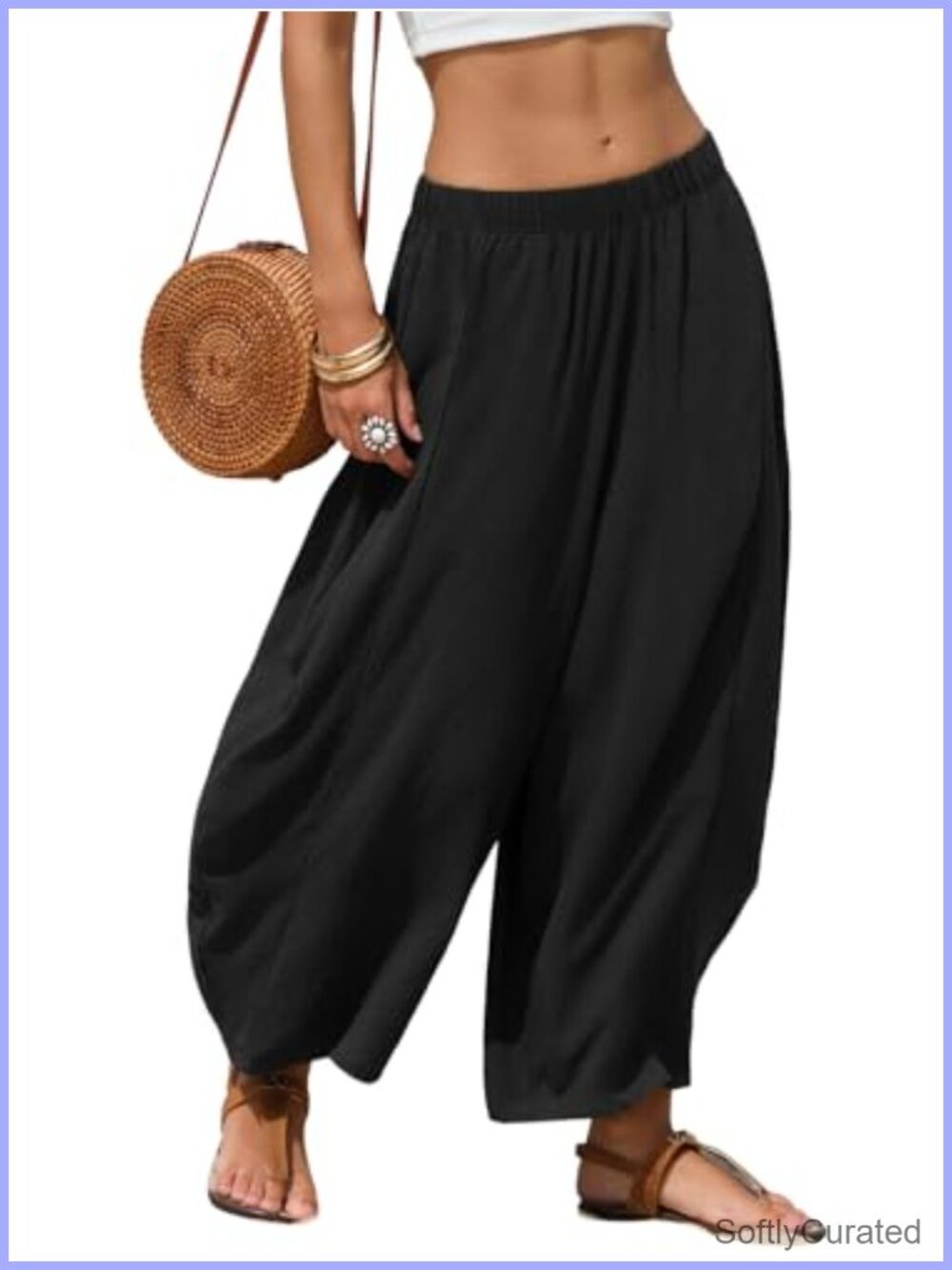 Faux Linen Wide Leg Palazzo Pants Flowy Summer Beach Trousers